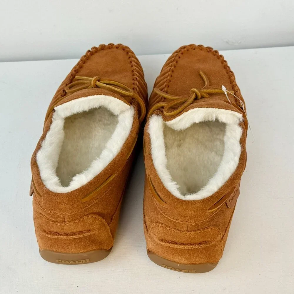 Men's Size 10D Coach Slipper Fleece Shearling Khaki Moccasin - CC743
